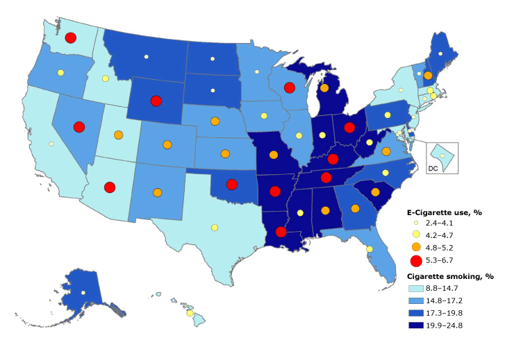 State-Specific Patterns of Cigarette Smoking, Smokeless Tobacco Use, and E- Cigarette Use Among Adults — United States, 2016